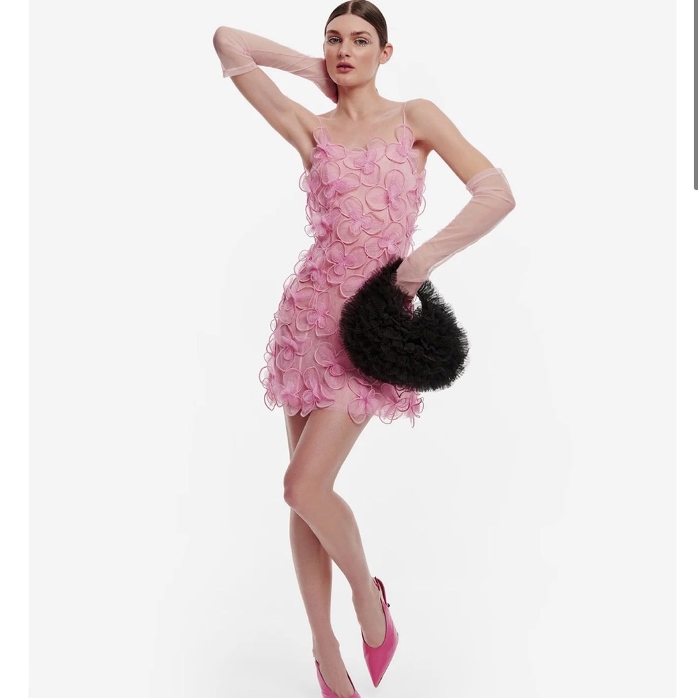Selezza Pink Floral Appliqué Mini Dress - Picture 2 of 9